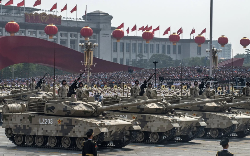 Chinese military parade with tanks
